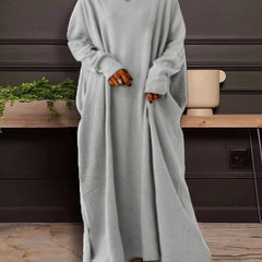 Solid Long Sleeve V Neck Stretch Maxi Dress