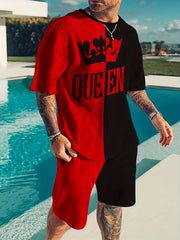 Men's Crown Graphic T-shirt & Breathable Shorts Set for Outdoor Activities