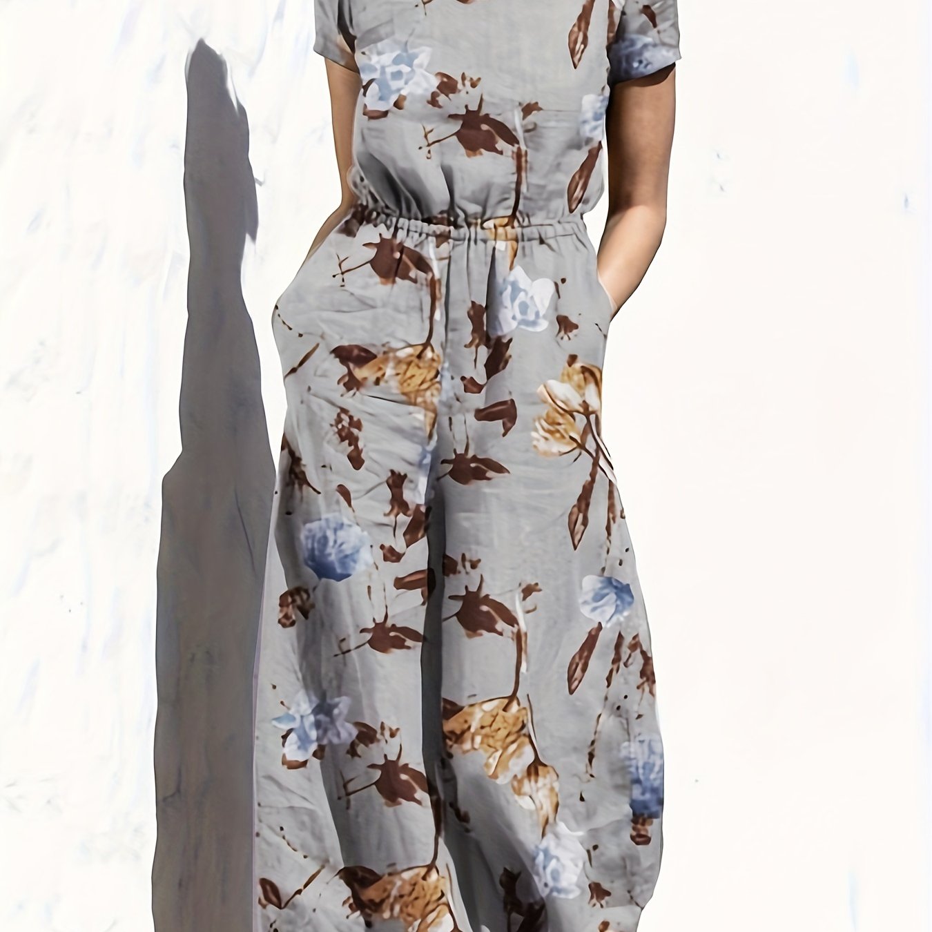 Floral Print Short Sleeve Maxi Dress With Belt & Pockets