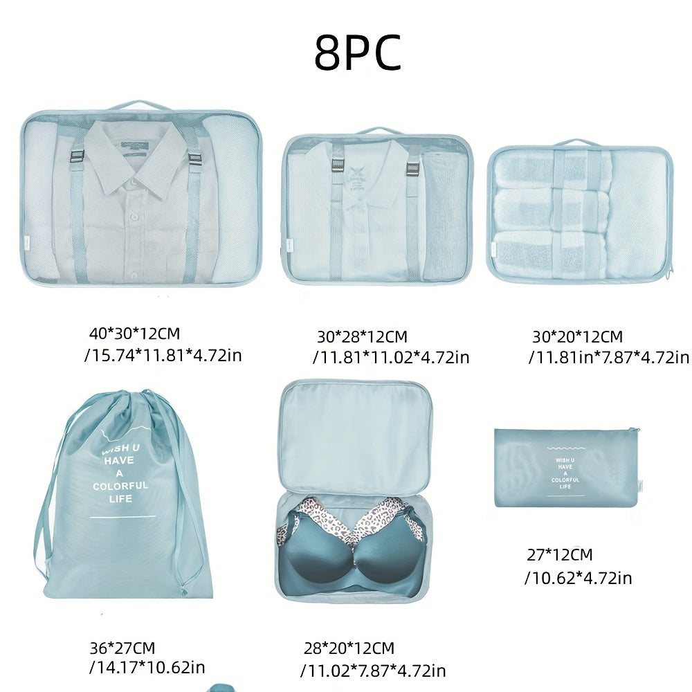 8pcs Travel Luggage Packing Cubes Clothes Storage Bag Shoes Bag