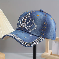 Crown Pattern Rhinestone Baseball Cap Hip Hop Denim Hat