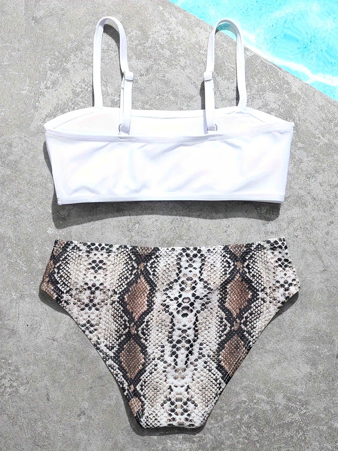 Girls Bikini Swimsuit Set Solid Top Snake Skin Graphic Briefs For Summer