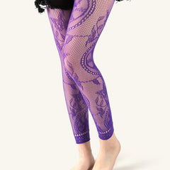 3 Pairs Floral Jacquard Footless Pantyhose Thin Fishnet Leggings