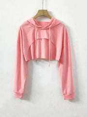 Sporty Hooded Crop Sweatshirt with Cut Out Detail