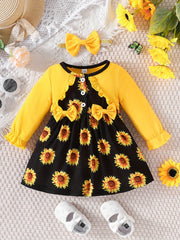 Baby Girl's Cartoon Print Splicing Dress