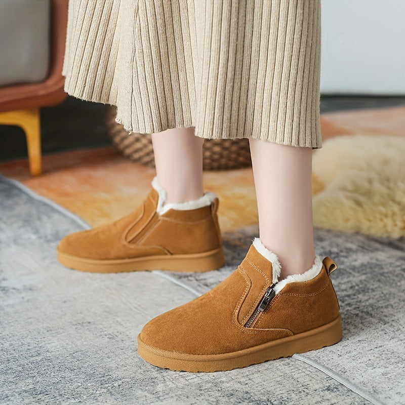 Women's Plush Inner Thermal Flats Side Zipper Winter Shoes