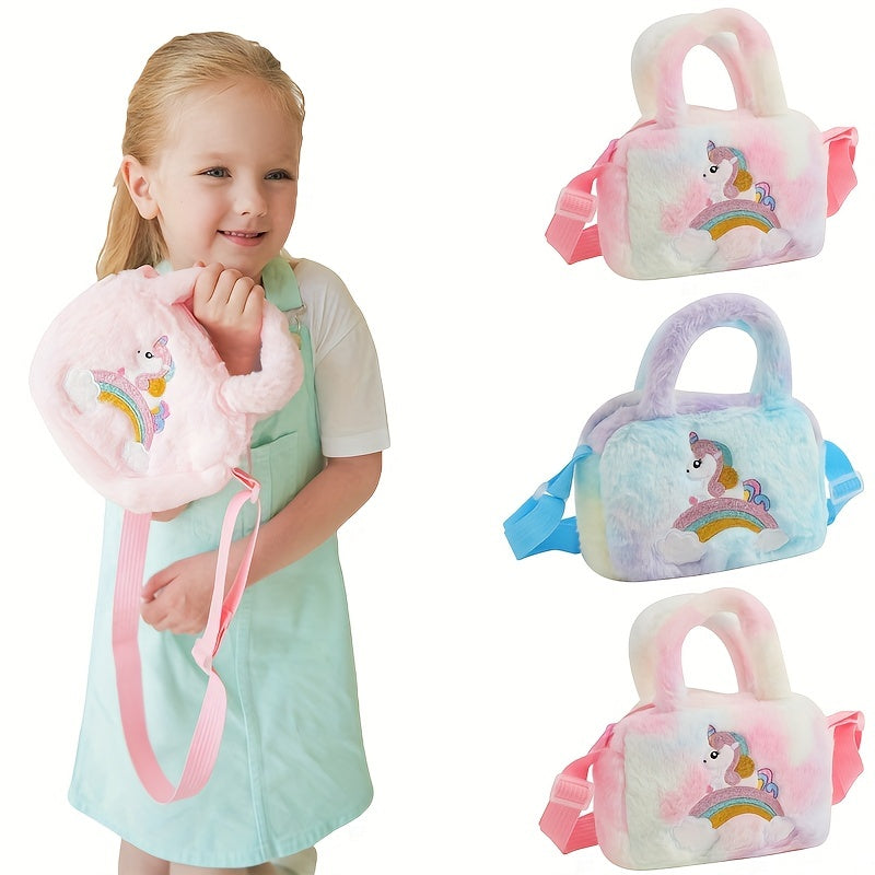 Rainbow Unicorn Handbag Crossbody Bag Plush Coin Purse For Girls