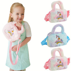 Rainbow Unicorn Handbag Crossbody Bag Plush Coin Purse For Girls