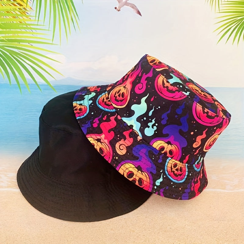 Unisex Sunshade Bucket Hat With Cartoon Pumpkin Print