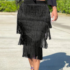 Tassel Layered Skirt High Waist Casual Spring Summer Women's Clothing