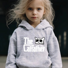 Kid's The Cat Father Print Hoodie & Pants Set, Sporty Clothes