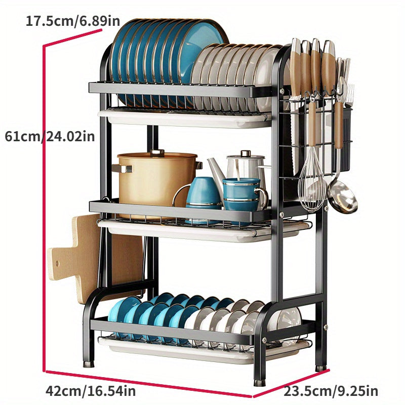 3-Tier Dish Drying Rack with Seasoning Rack - Countertop Stackable Kitchen Organ