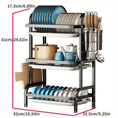 3-Tier Dish Drying Rack with Seasoning Rack - Countertop Stackable Kitchen Organ