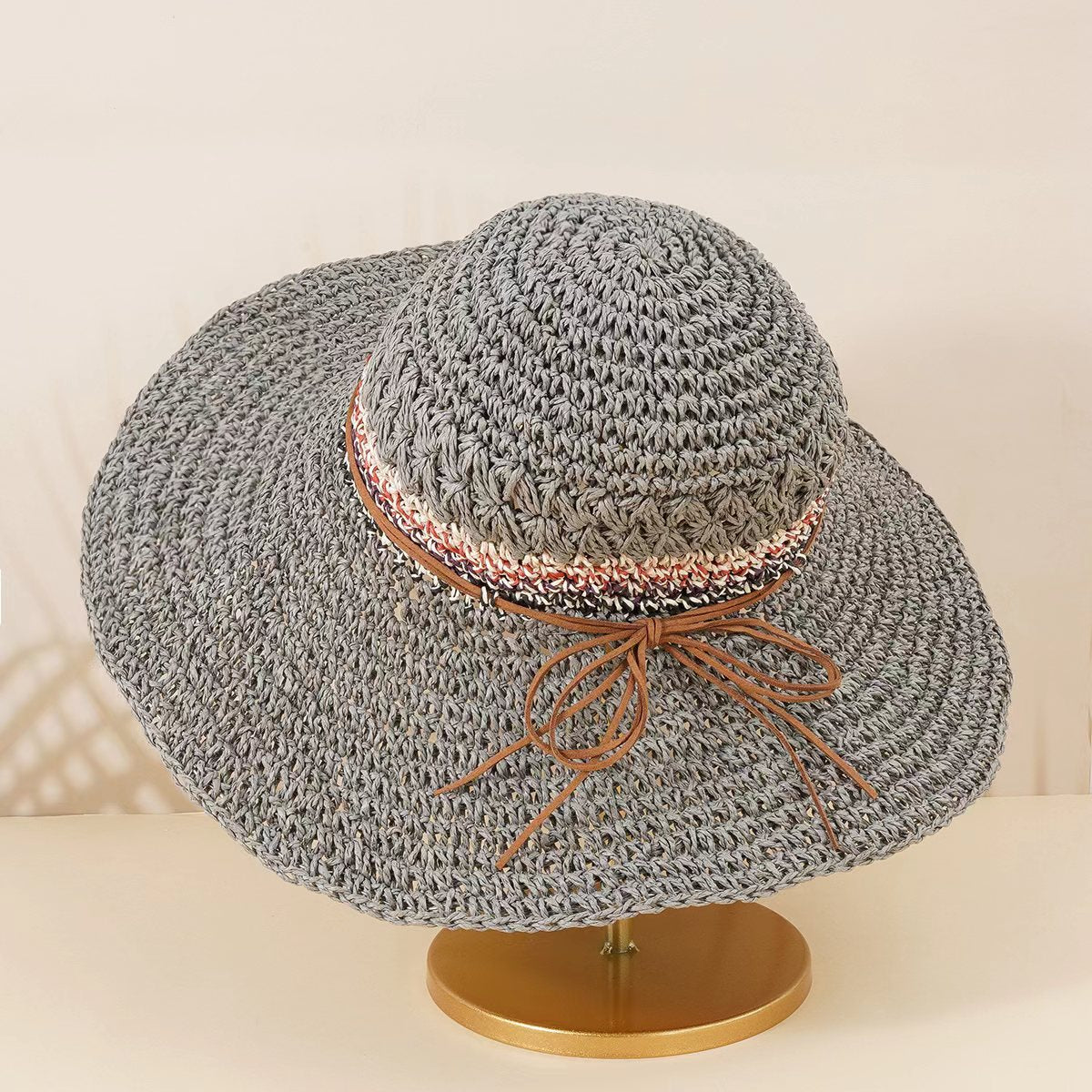 Boho Foldable Straw Hat Big Brim Beach Sunshade Hat for Women