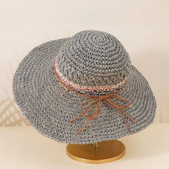 Boho Foldable Straw Hat Big Brim Beach Sunshade Hat for Women
