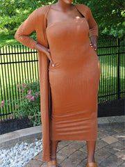Solid Long Sleeve Cardigan & Bodycon Dress Set