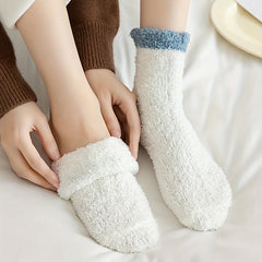 Colorblock Fuzzy Socks Comfy & Warm Mid Tube Socks Women's Stockings