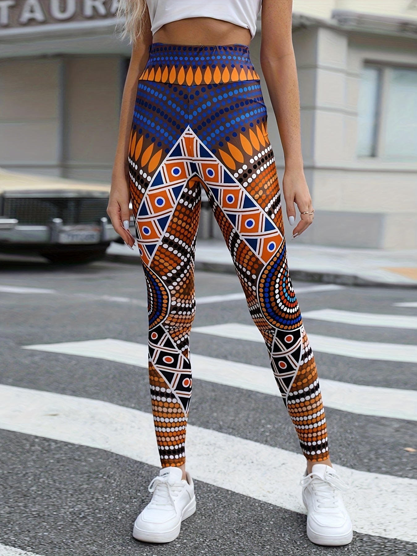 High Waist Allover Print Skinny Leggings Stretchy Women's Clothing