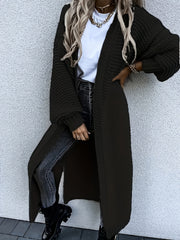 Solid Textured Lantern Sleeve Longline Cardigan