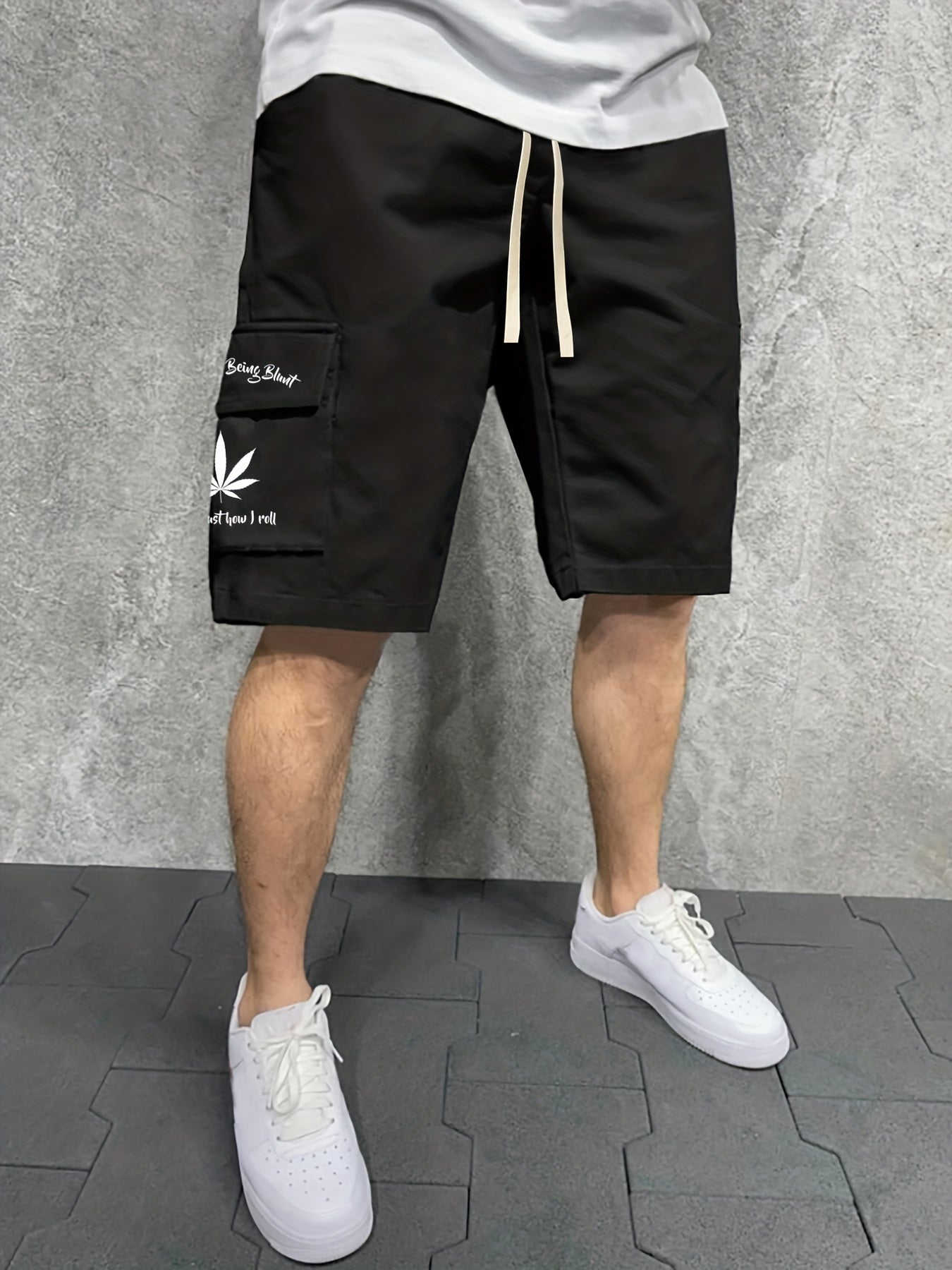 Men's Letter And Leaves Graphic Casual Sports Loose Pocket Elastic Waist Drawstr
