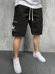 Men's Letter And Leaves Graphic Casual Sports Loose Pocket Elastic Waist Drawstr