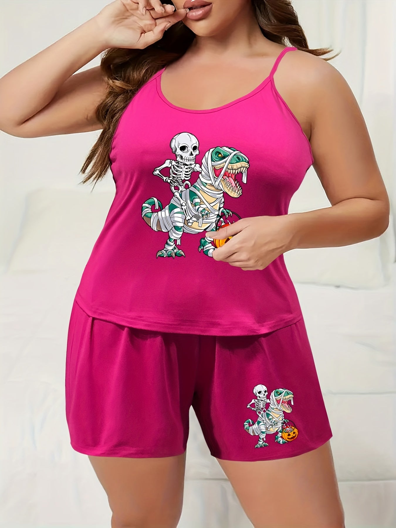 Skull & Dino Print Pajama Set Top & Shorts