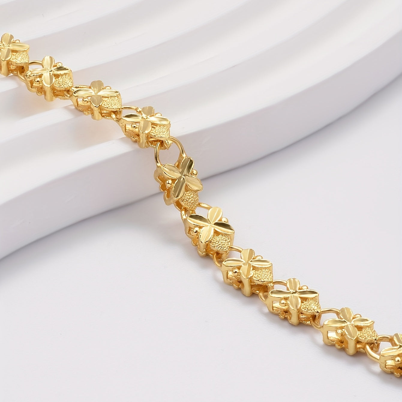 18K Plated Clover Heart Flower Bracelet Birthday Gift