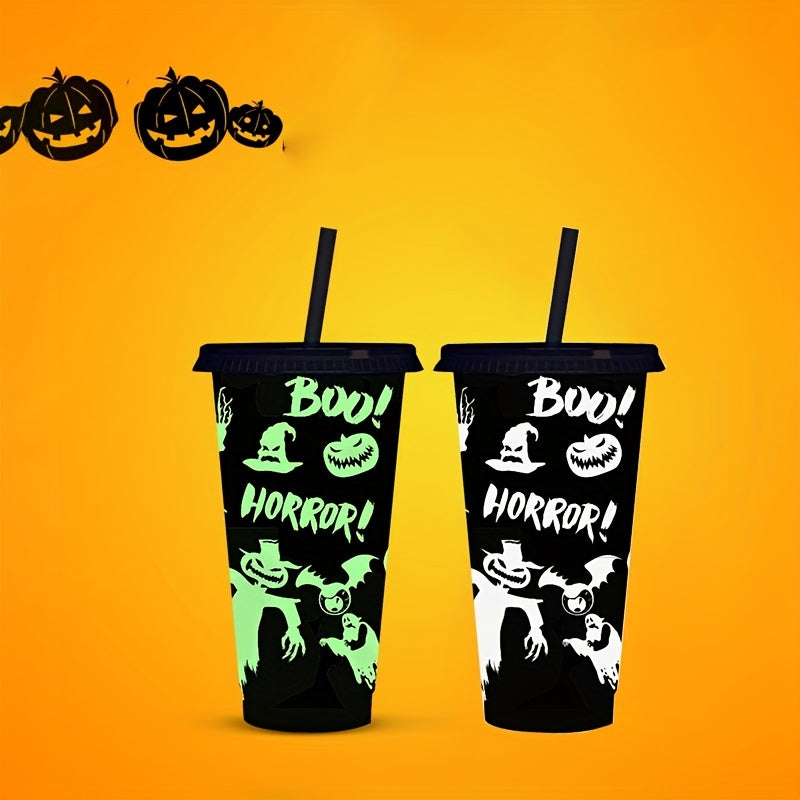 Luminous Plastic Water Cup With Straw And Lid For Camping