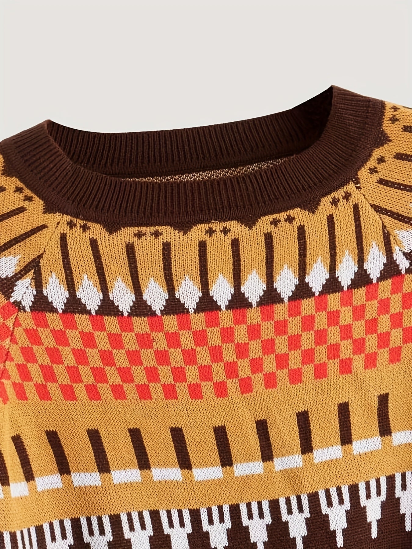 Geometric Print Round Neck Plus Size Sweater