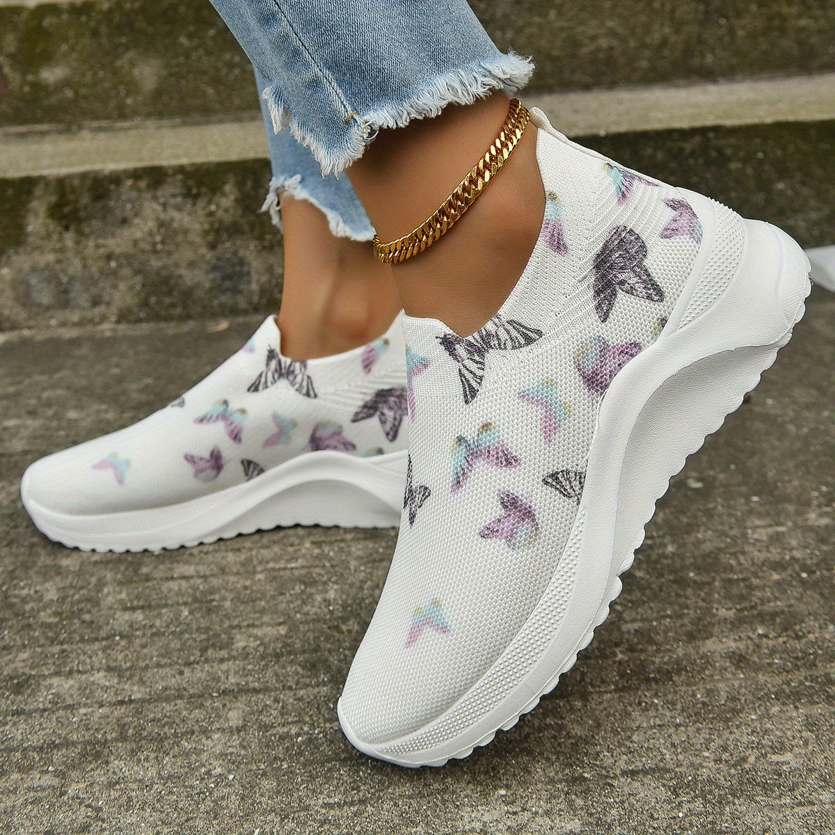 Women's Butterfly Graphic Slip-On Running Shoes