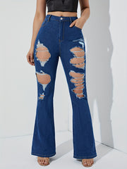 Destroyed Legs Stretchy Bootcut Jeans High Waist Distressed Ripped Flare