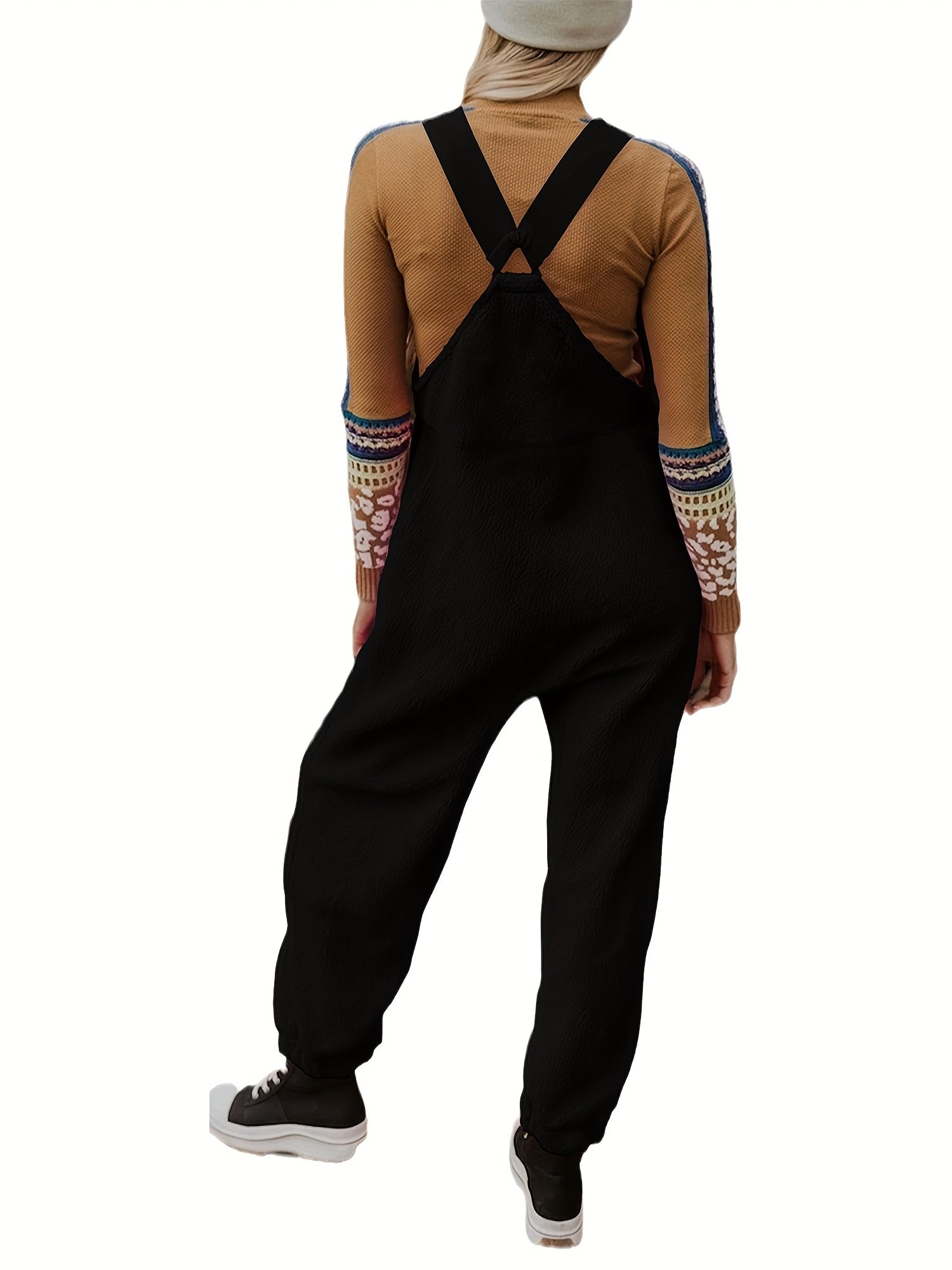 Solid Overall Jumpsuit Casual Buckle Sleeveless Warm Jumpsuit Women's Clothing