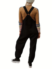 Solid Overall Jumpsuit Casual Buckle Sleeveless Warm Jumpsuit Women's Clothing