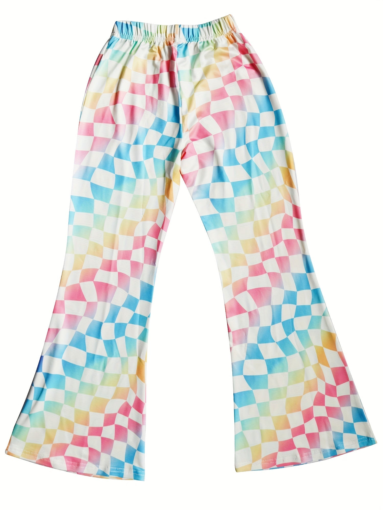 Girls' Colorful Plaid Bell Bottom Pants For Casual Street