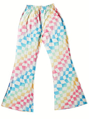 Girls' Colorful Plaid Bell Bottom Pants For Casual Street