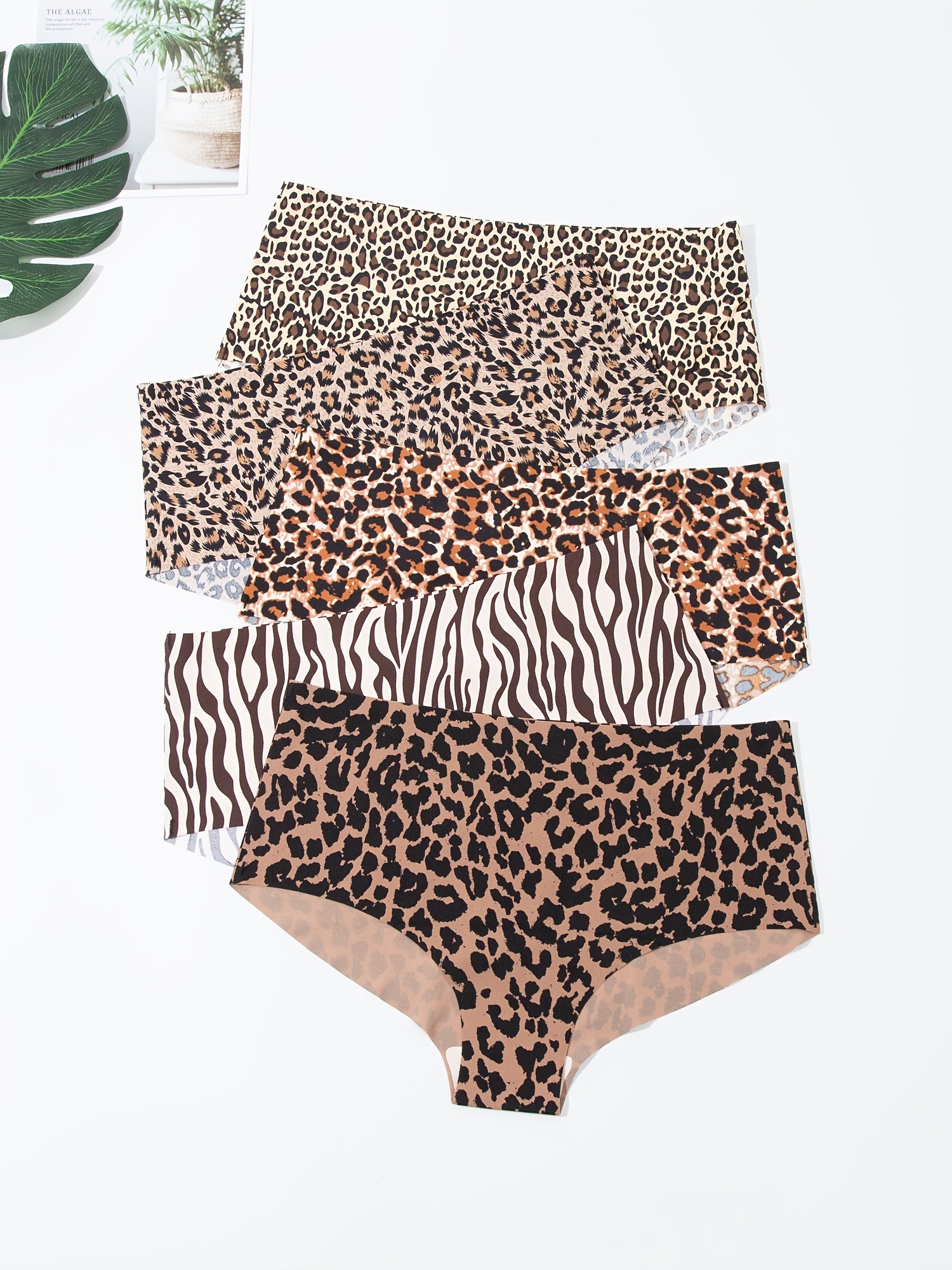 5pcs Seamless Leopard Briefs Comfy & Breathable Panties