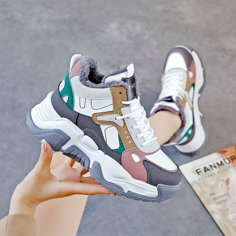 Winter Fleece Lined High Top Platform Sneakers Women's Shoes