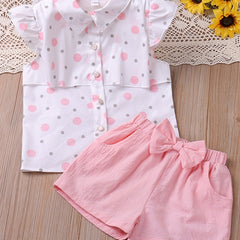 Toddler Girls Polka Dot Blouse & Bow Shorts Set