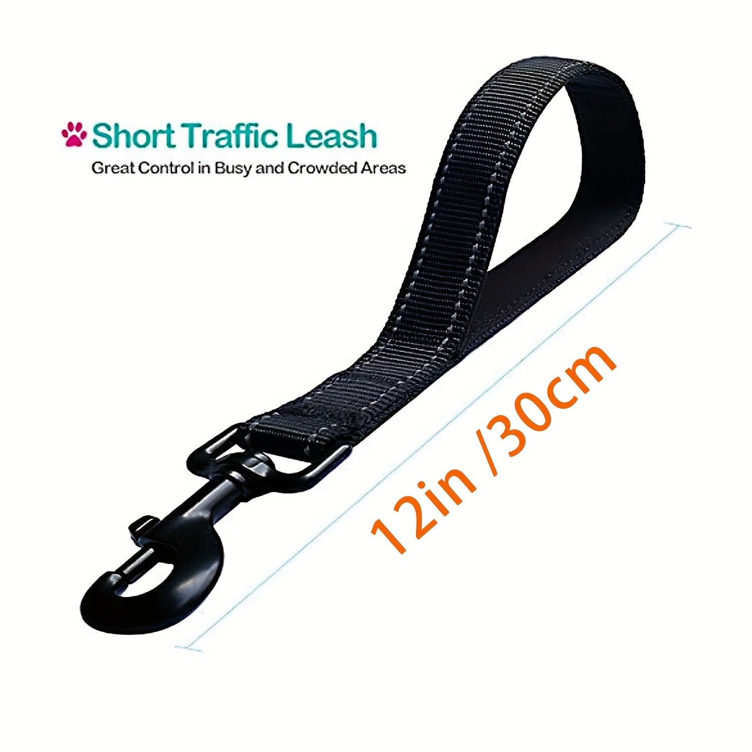 Short Nylon Dog Leash 30-48 cm Reflective Threads for Large and Medium Dogs