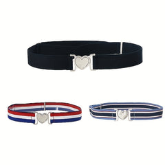 Girls Elastic Waist Belt Heart Buckle Stretch Jeans Pants Dress