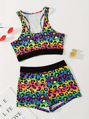 Leopard Pajama Set Tank Top & Shorts Women's Sleepwear