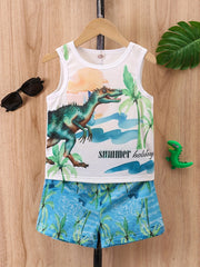 Boys Dinosaur Print Tank Top & Shorts Set for Summer