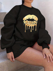 Lip Print Sweatshirt & Shorts Set