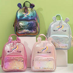Kids Cartoon Sequins Backpack Waterproof PU Leather