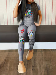 2 Piece Set Women's Graphic Print Crop Top & Leggings Outfits