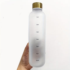 1000ml Frosted Water Bottle with Time Marker, Fitness Sports Travel Cup