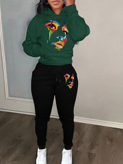 Women's Plus Size Abstract Figure Print Hoodie & Joggers 2 Piece Set