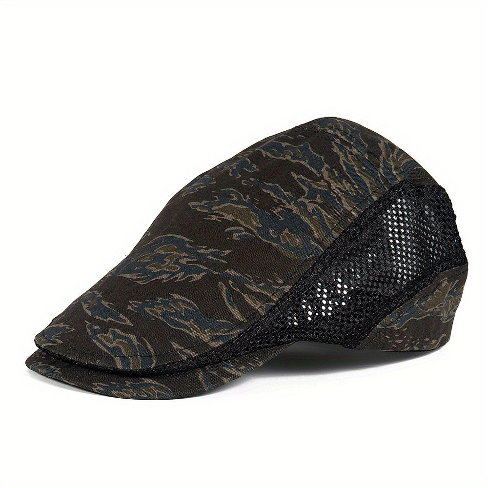 Men's Camouflage Cotton Newsboy Cap Breathable Mesh Cabbie Hat