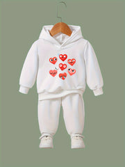 Girls Heart Pattern Hooded Sweatshirt Sweatpants Set