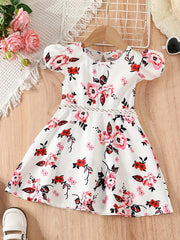 Girls' Casual Dress Boho Floral Sleeveless Lace Waist A Line Dress